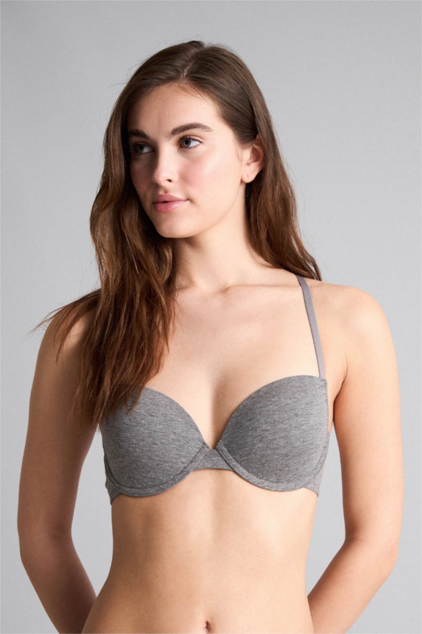 Kadın Bordo Pamuklu Kaplı Pedli Balenli 2'li Tişört Bra