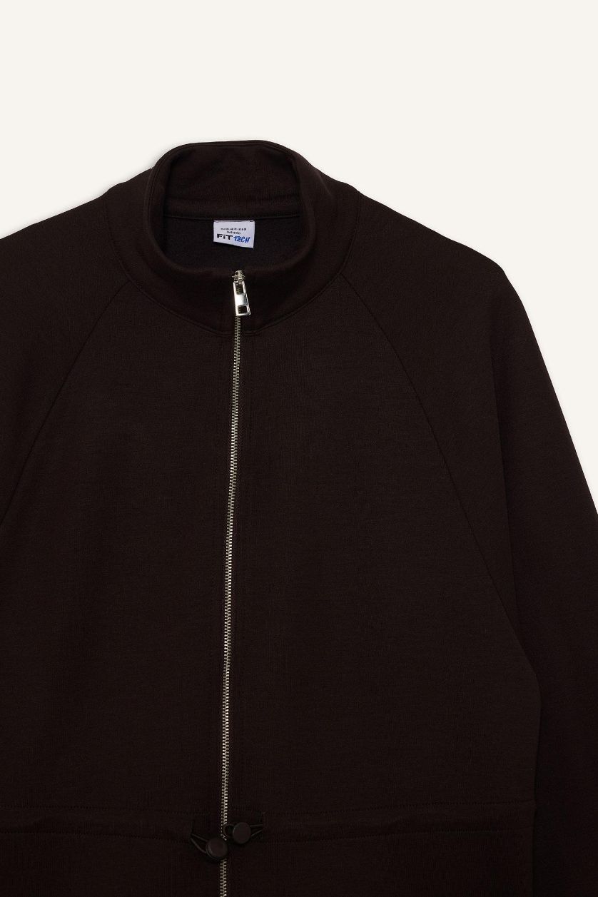 WOMAN Brown Standard Fit Stand Collar Fleece Lining Modal Cardigan