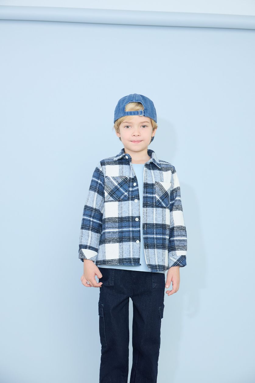 Erkek Bebek İndigo Kareli Flanel Uzun Kollu Gömlek Erkek Bebek