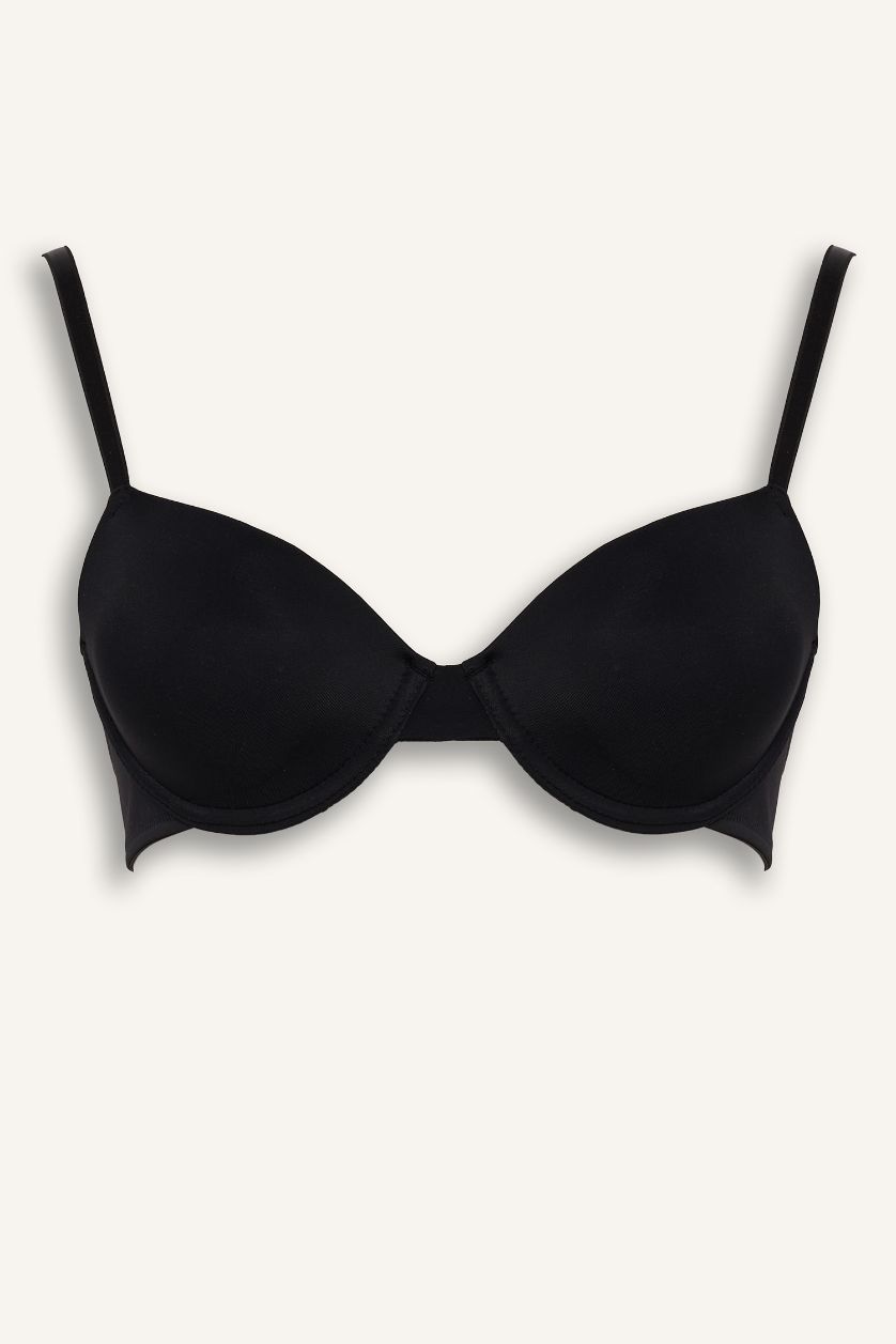 Kadın Siyah Micro Kaplı Pedli Balenli Tişört Bra