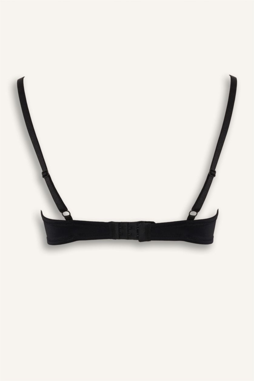 Kadın Siyah Micro Kaplı Pedli Balenli Tişört Bra