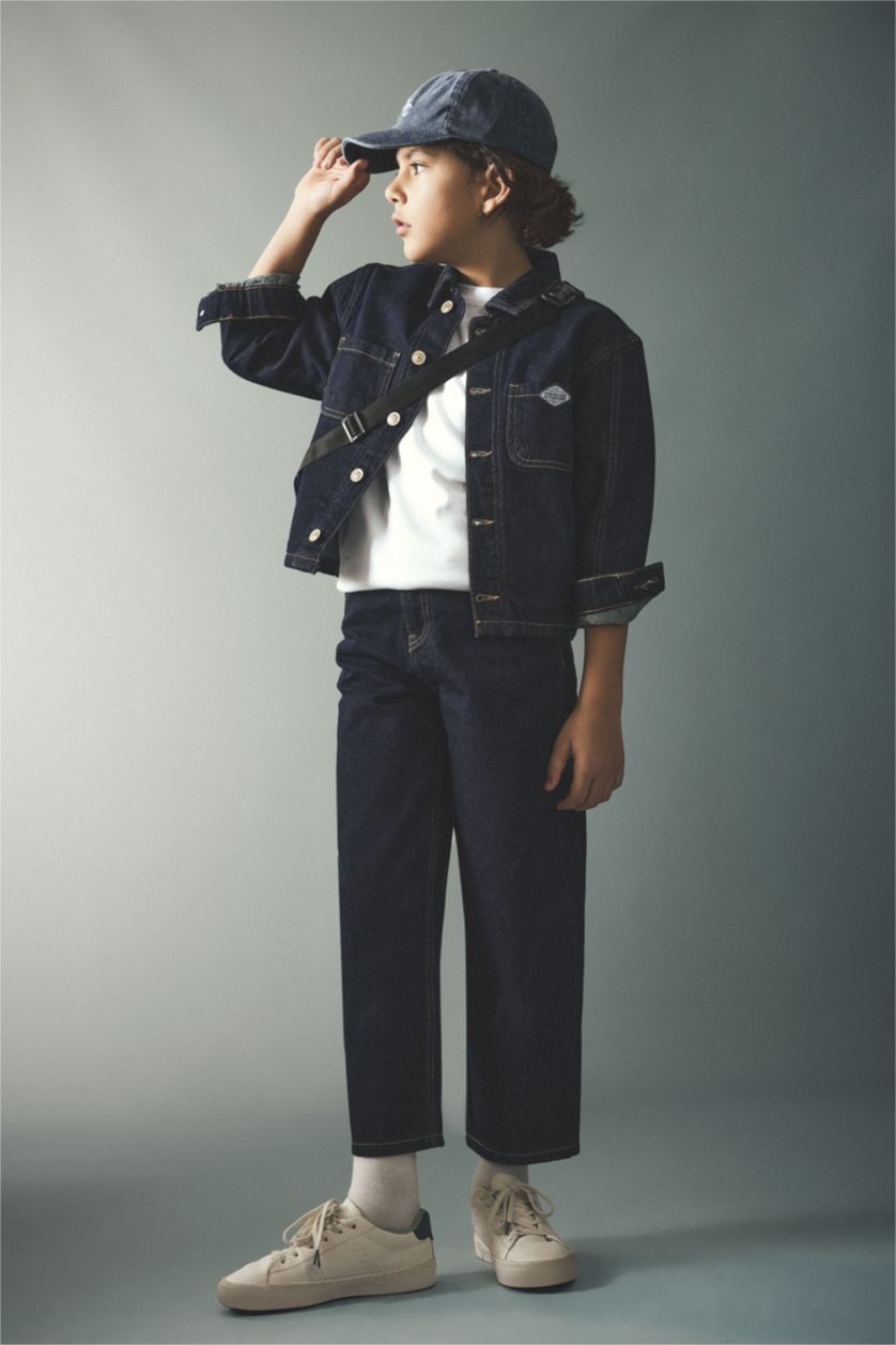 Мальчики и подростки Темно-голубой Джинсовая куртка на пуговицах для мальчиков