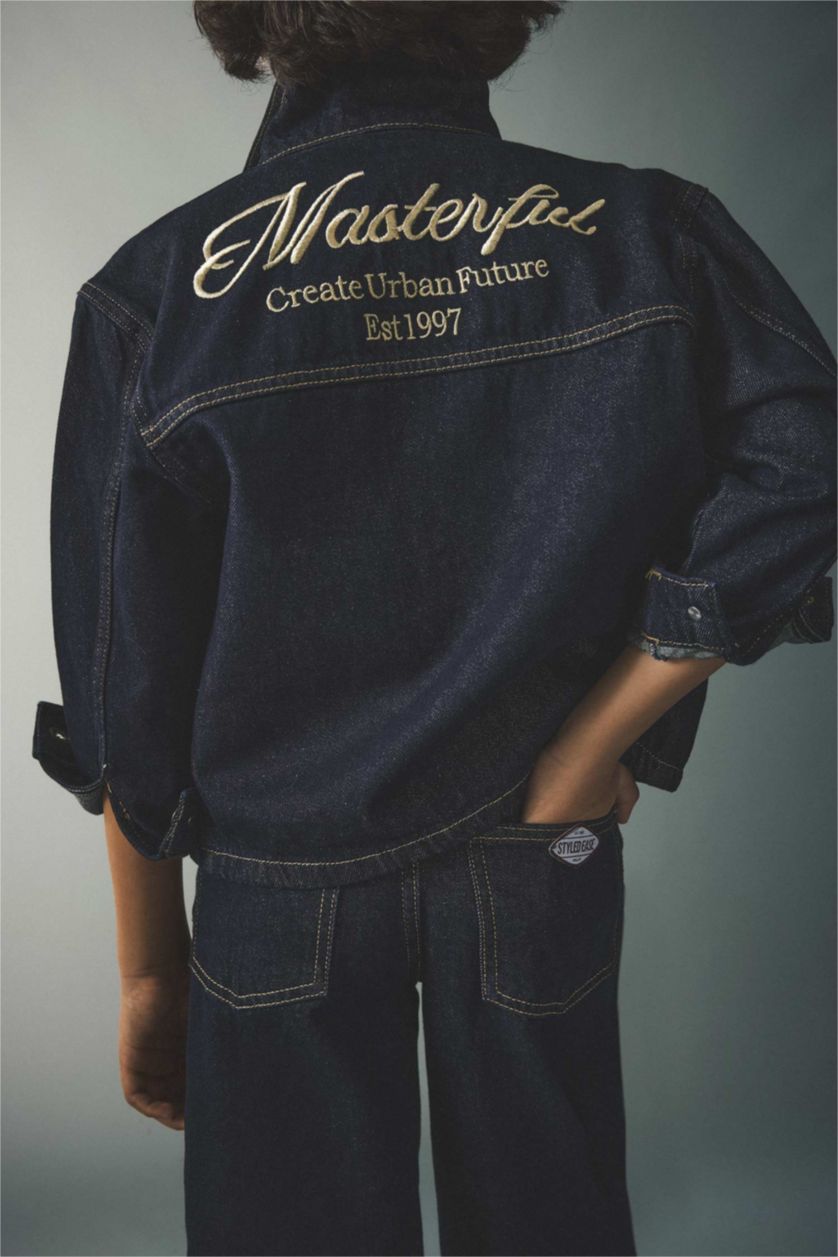 Мальчики и подростки Темно-голубой Джинсовая куртка на пуговицах для мальчиков