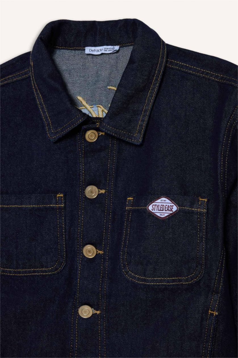 Мальчики и подростки Темно-голубой Джинсовая куртка на пуговицах для мальчиков