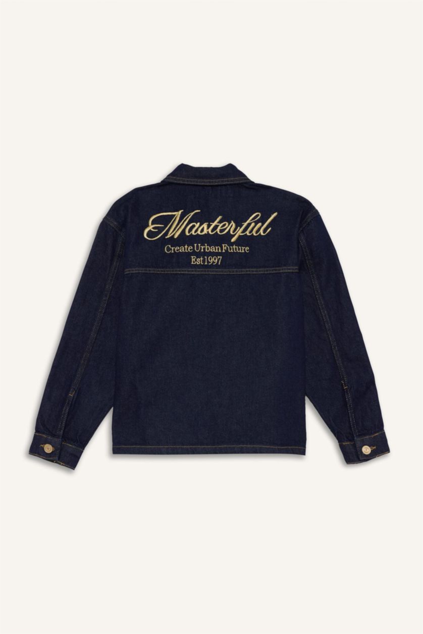 Мальчики и подростки Темно-голубой Джинсовая куртка на пуговицах для мальчиков