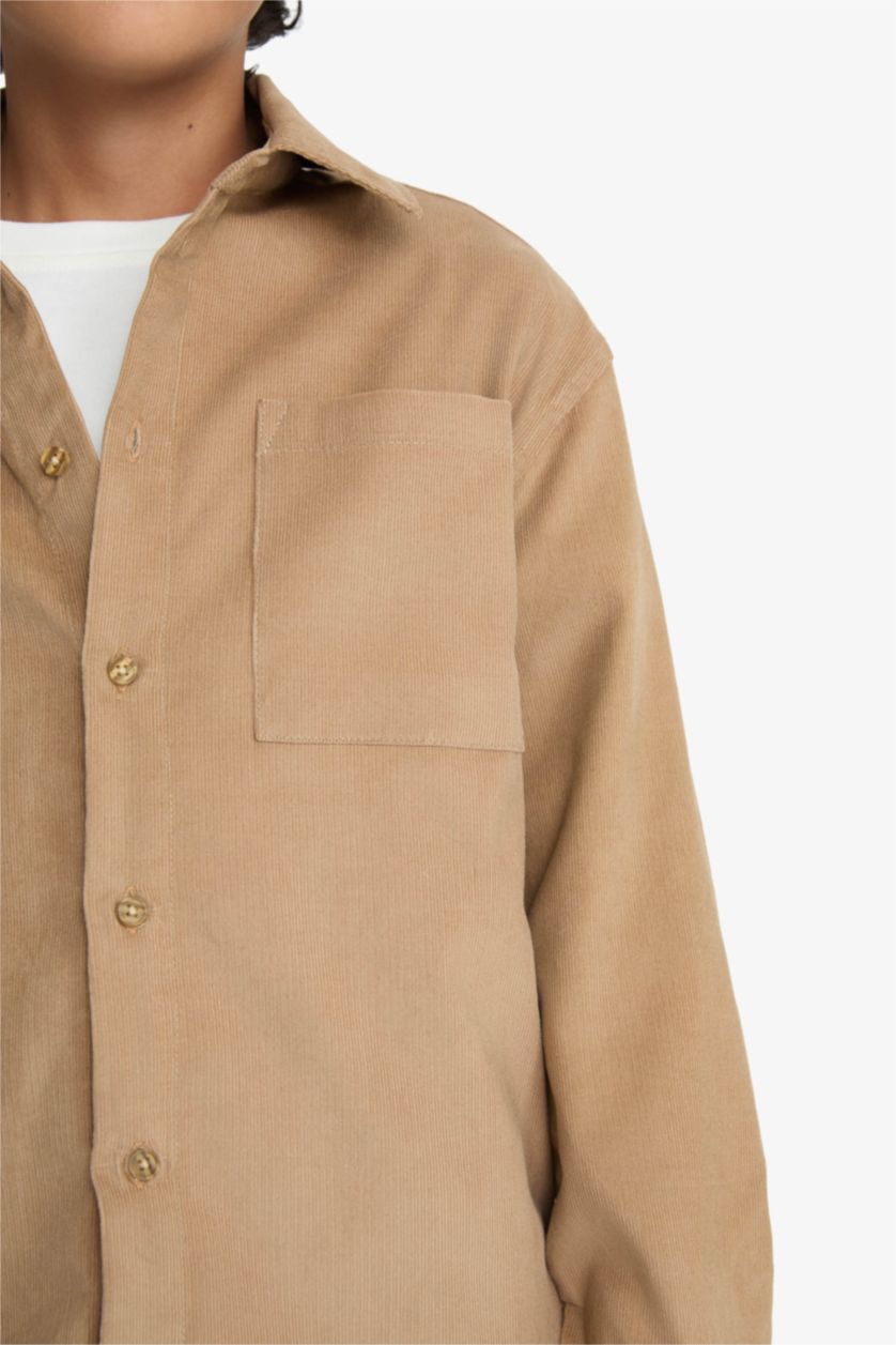 أولاد بيج قميص بولو ولادي ردن طويل مخمل مضلع قصة عادية