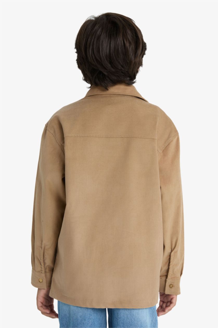 أولاد بيج قميص بولو ولادي ردن طويل مخمل مضلع قصة عادية