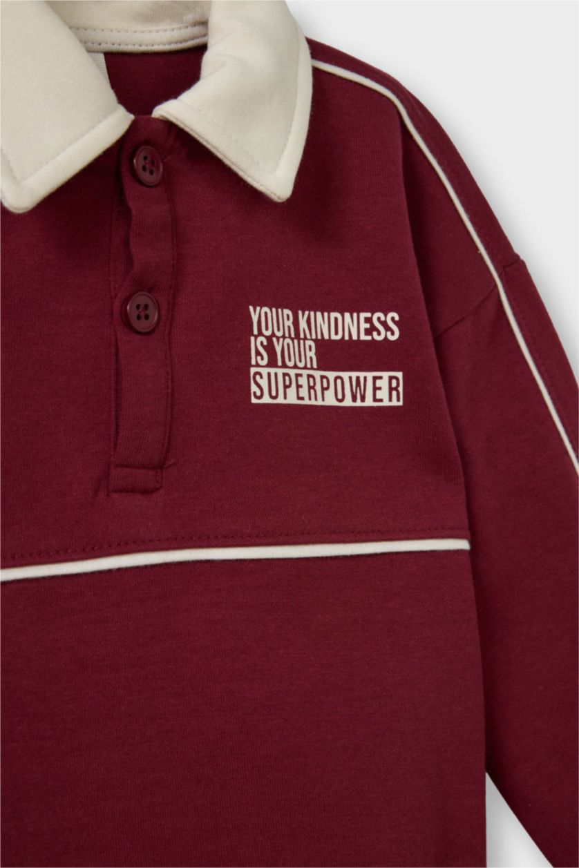 Erkek Bebek Bordo Erkek Bebek Gömlek Yaka Baskılı Sweatshirt