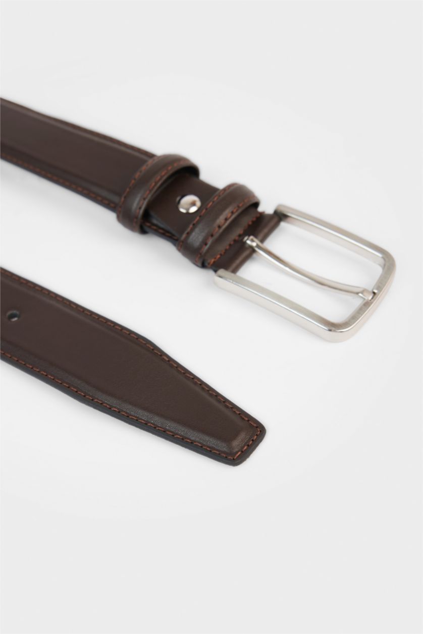 Erkek Koyu Kahve Erkek Dikdörtgen Toka Suni Deri Klasik Kemer