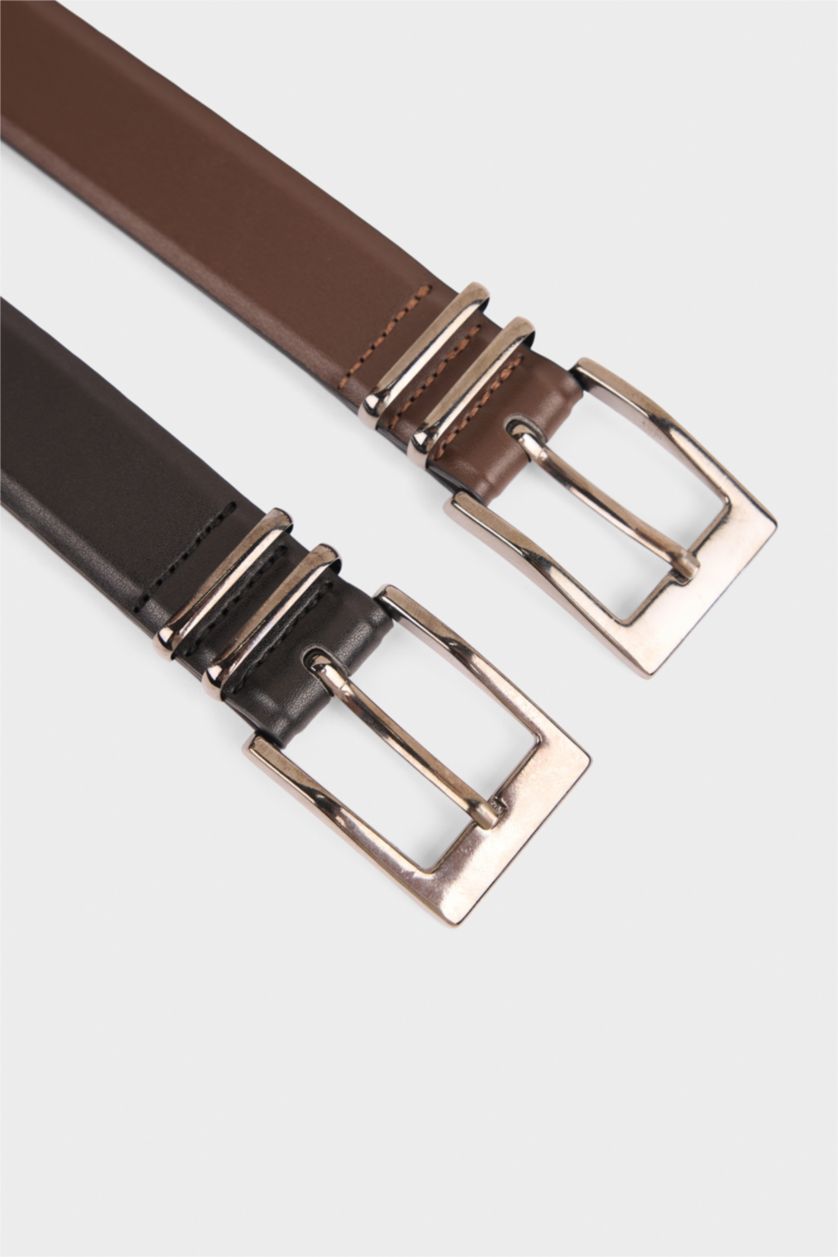 Erkek Karma Erkek Dikdörtgen Toka Suni Deri 2'li Klasik Kemer