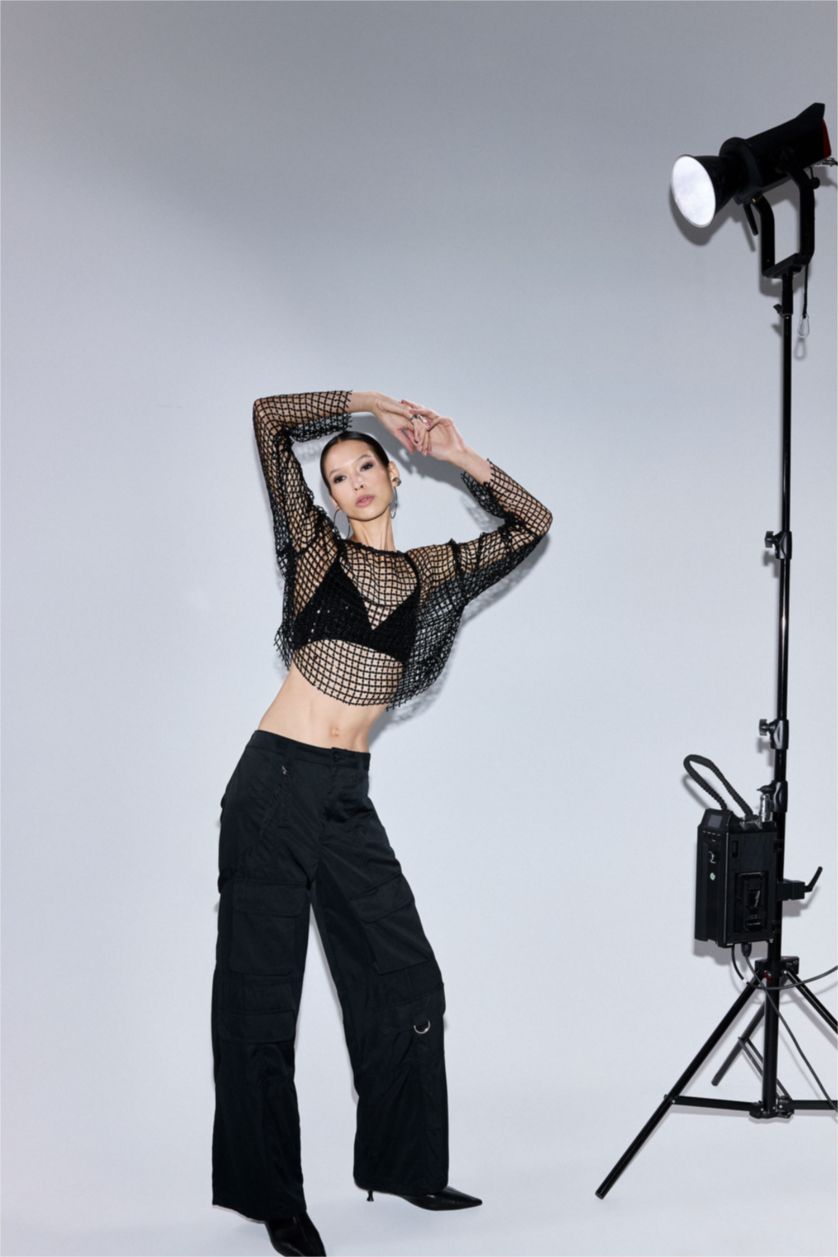 Женщины Черный Блузка с длинным рукавом Sequin для женщин