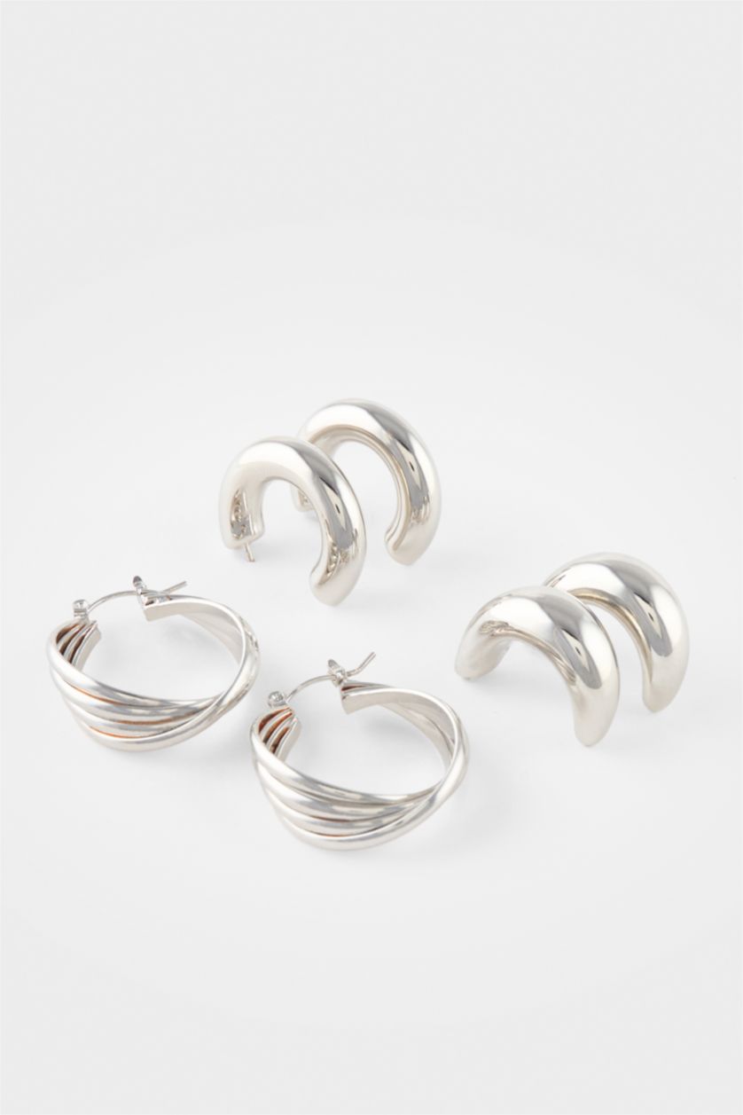 Kadın Gümüş Kadın 3'lü Küpe