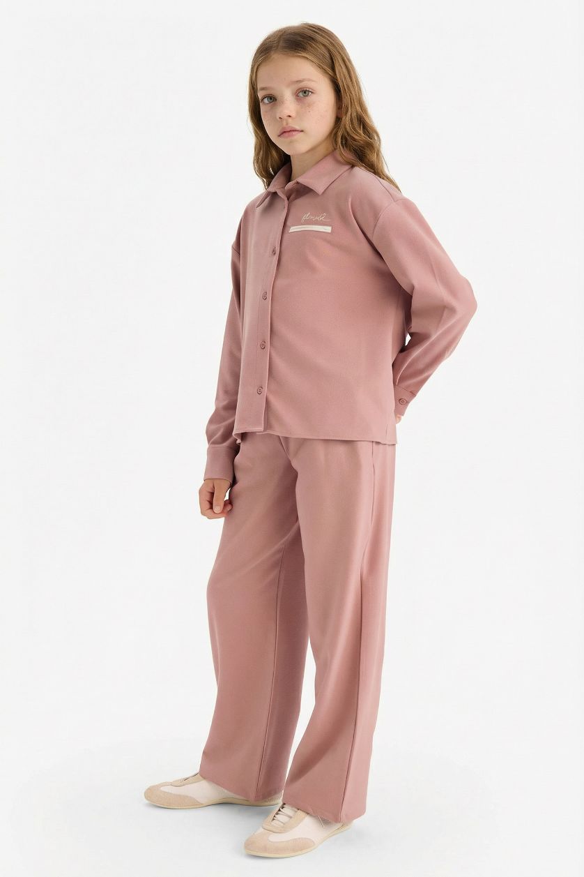 Kız Çocuk - Genç Kız Gülkurusu Beli Lastikli Wide Leg Pantolon Kız Çocuk