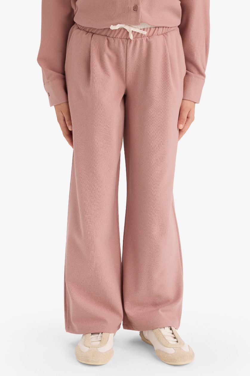 Kız Çocuk - Genç Kız Gülkurusu Beli Lastikli Wide Leg Pantolon Kız Çocuk