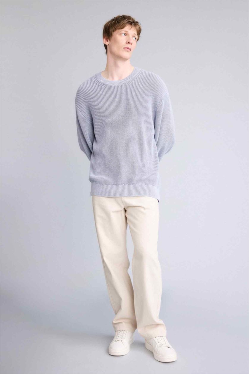 Erkek Menekşe %100 Pamuk Oversize Triko Kazak