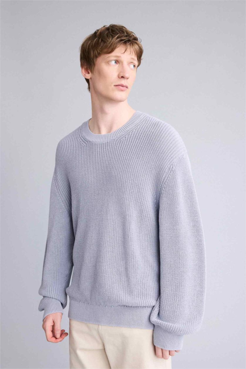 Erkek Menekşe %100 Pamuk Oversize Triko Kazak