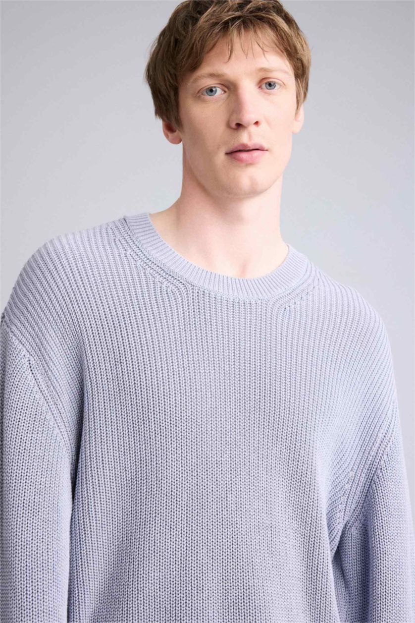 Erkek Menekşe %100 Pamuk Oversize Triko Kazak