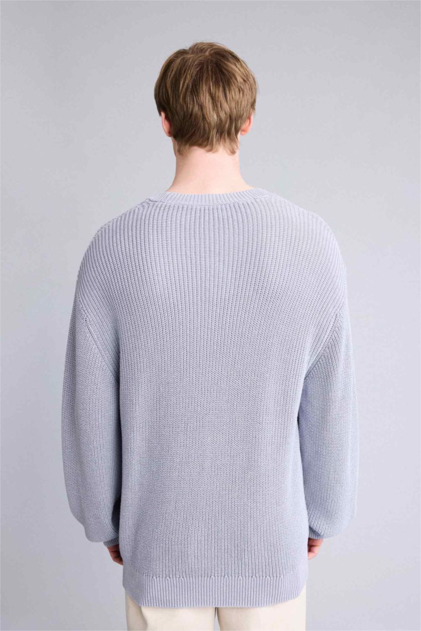 Erkek Menekşe %100 Pamuk Oversize Triko Kazak