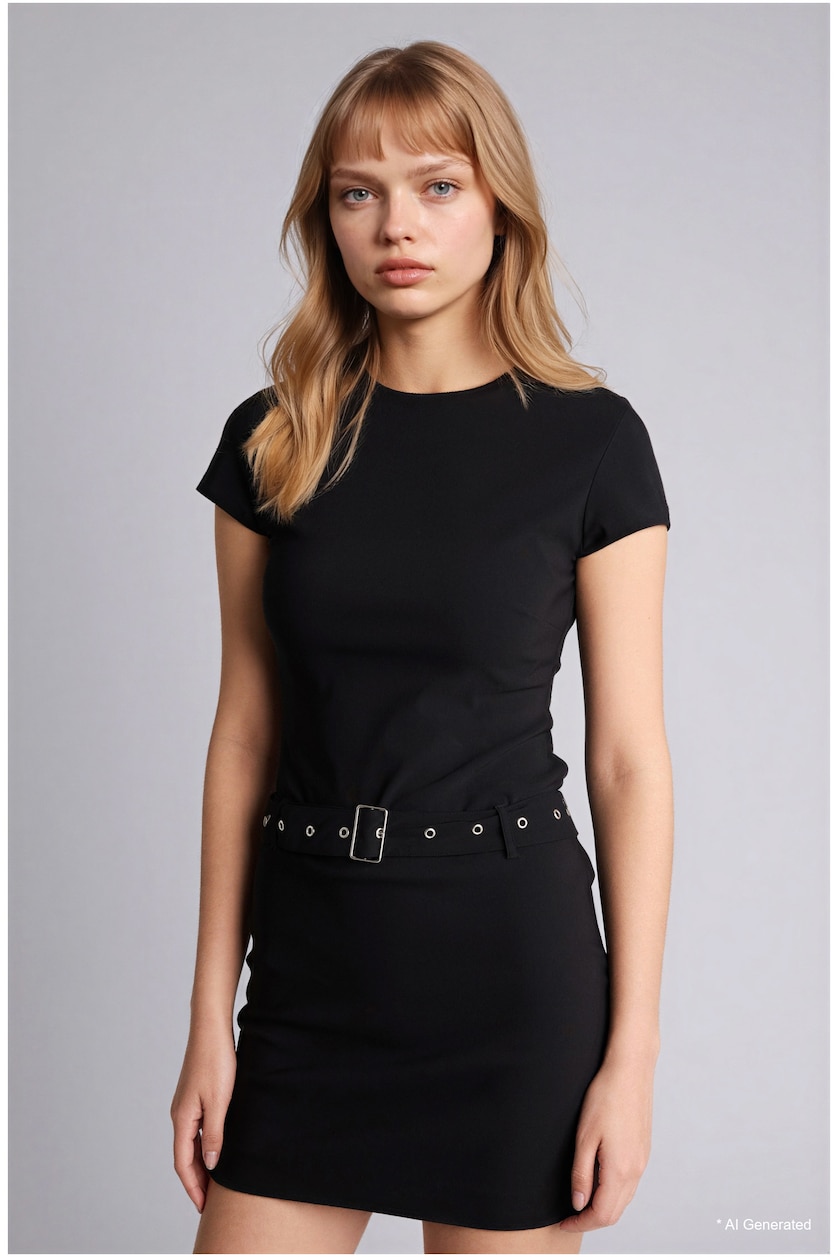 WOMAN Black Bodycon Crew Neck Mini Dress