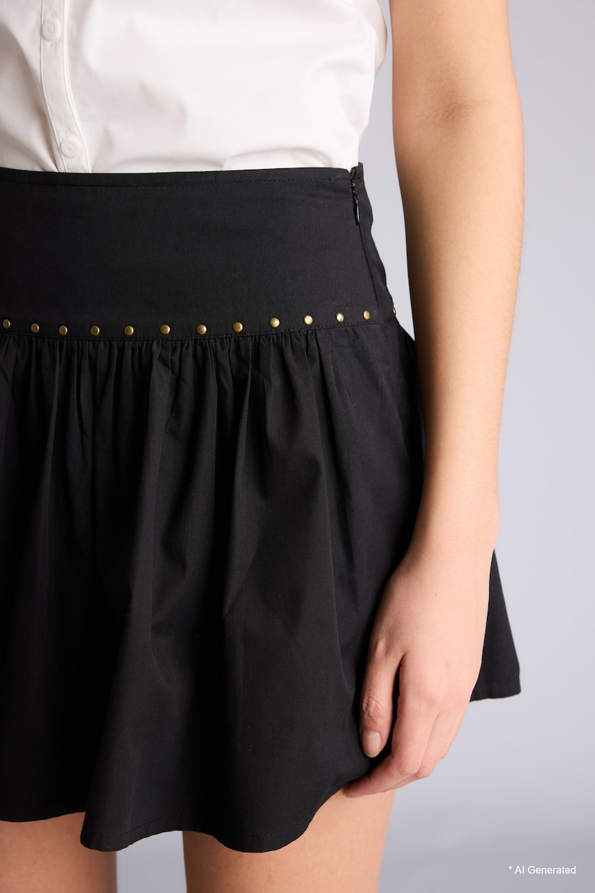 نساء أسود Coool Poplin Normal Waist Mini Skirt