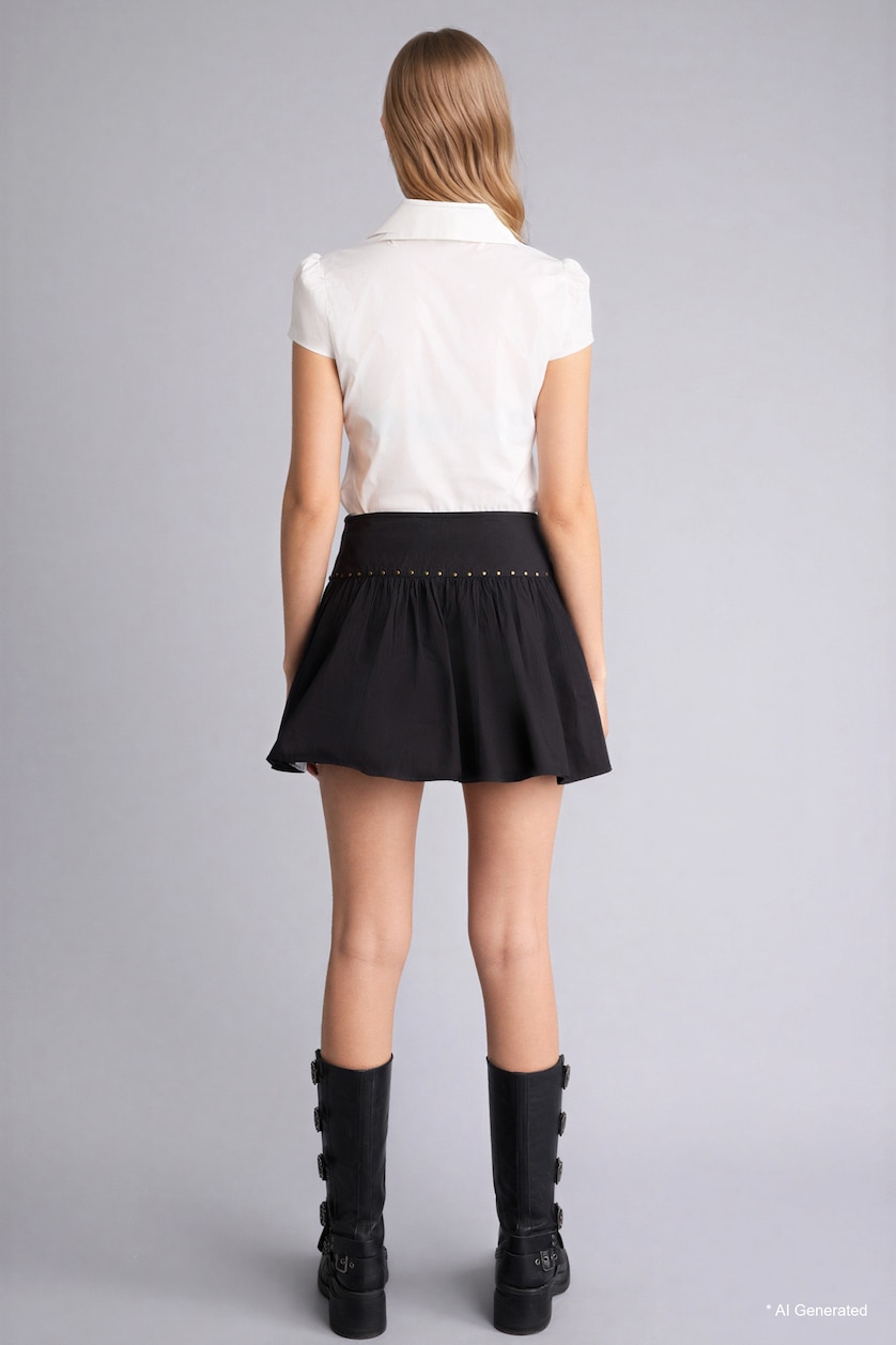 نساء أسود Coool Poplin Normal Waist Mini Skirt