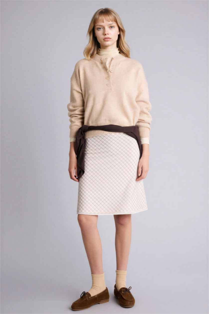 Женщины Бежевый Юбка из трикотажа со средней талией в клетку Ажурная для женщин Coool