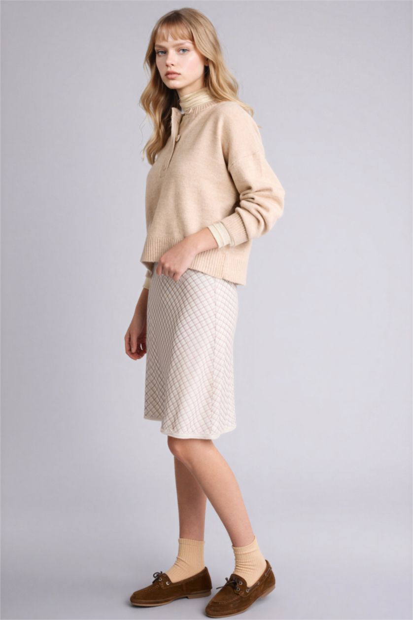 Женщины Бежевый Юбка из трикотажа со средней талией в клетку Ажурная для женщин Coool