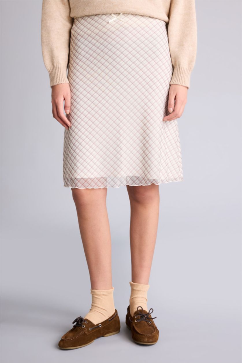 Женщины Бежевый Юбка из трикотажа со средней талией в клетку Ажурная для женщин Coool