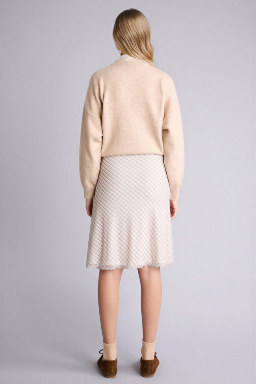 Женщины Бежевый Юбка из трикотажа со средней талией в клетку Ажурная для женщин Coool