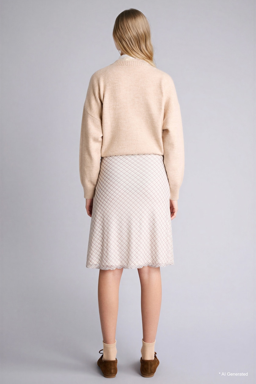 نساء بيج A-Line Normal Waist Cotton Lining Tulle Midi Skirt