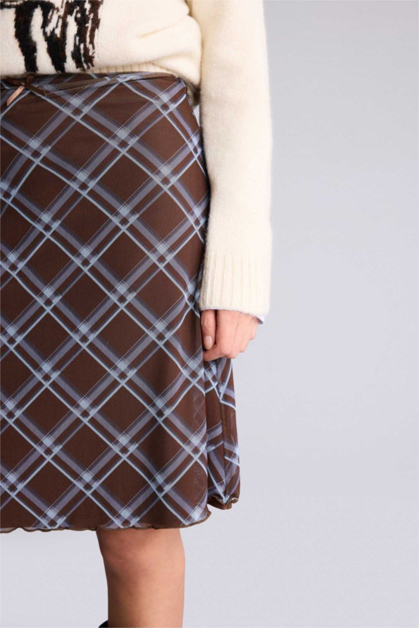 Әйелдерге Қоңыр Coool чек a сызығы тоқылған астар орташа ұзындық Трикотаж юбка