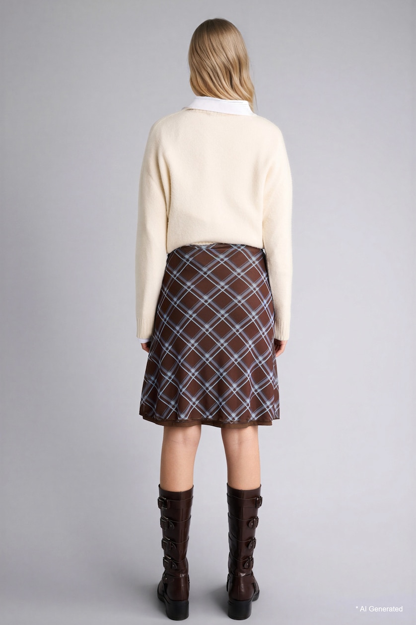 نساء بني A-Line Normal Waist Cotton Lining Tulle Midi Skirt