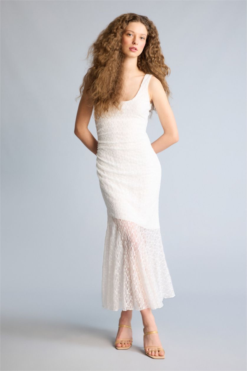 Женщины Кремовый Lace Midi Dress