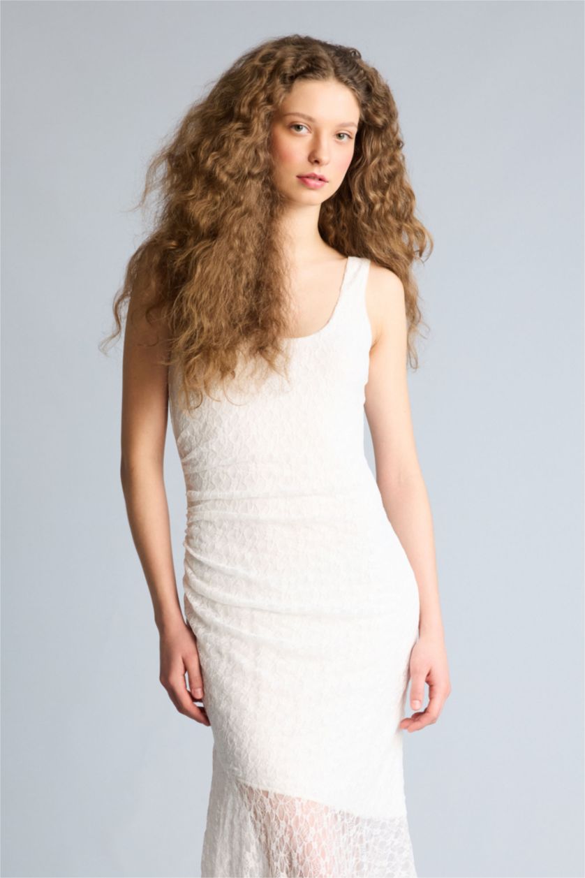 Женщины Кремовый Lace Midi Dress