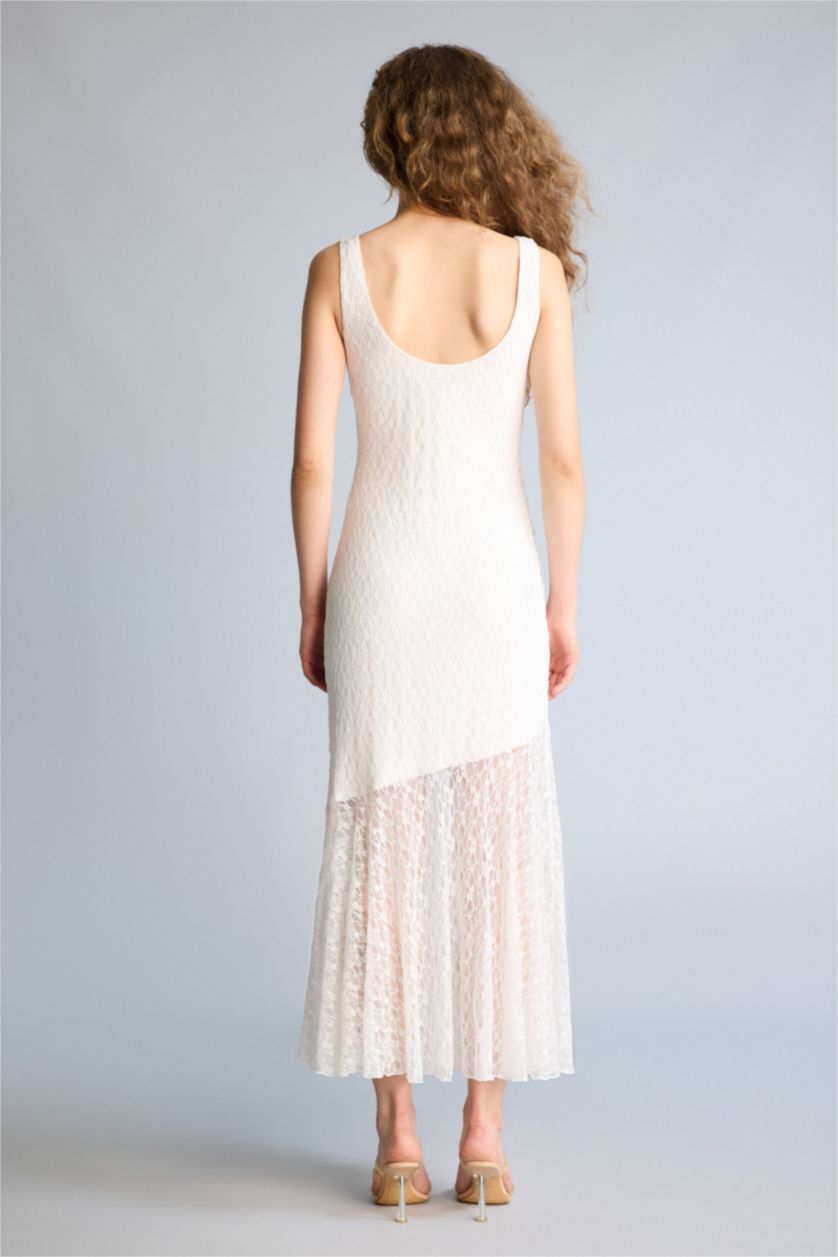 Женщины Кремовый Lace Midi Dress