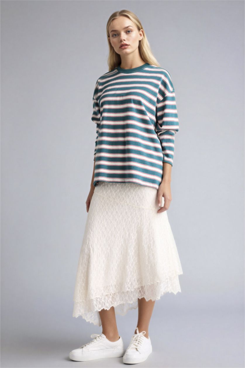 Женщины Бежевый Юбка из трикотажа со средней талией с кружевом для женщин