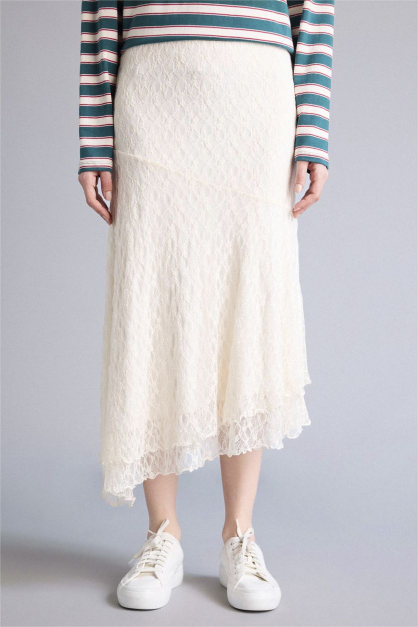 Женщины Бежевый Юбка из трикотажа со средней талией с кружевом для женщин