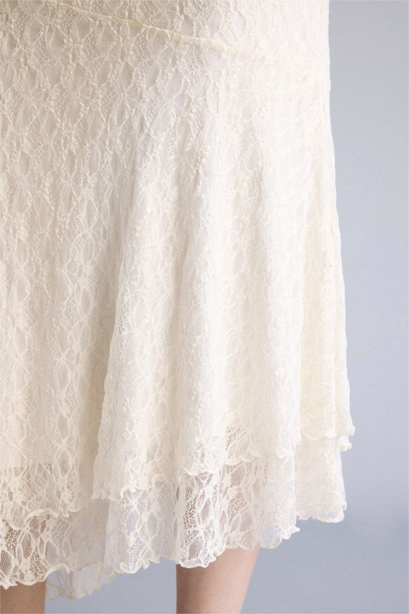 Женщины Бежевый Юбка из трикотажа со средней талией с кружевом для женщин