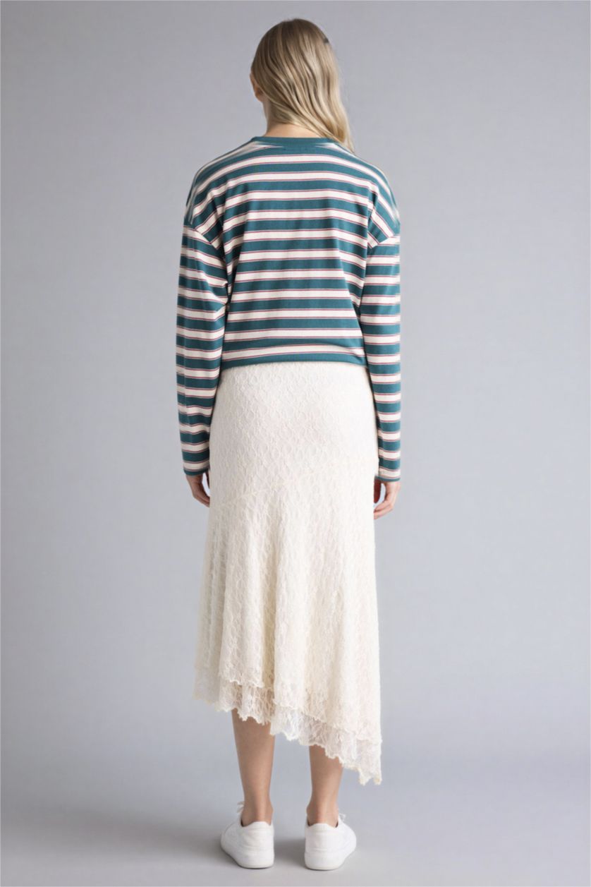 Женщины Бежевый Юбка из трикотажа со средней талией с кружевом для женщин