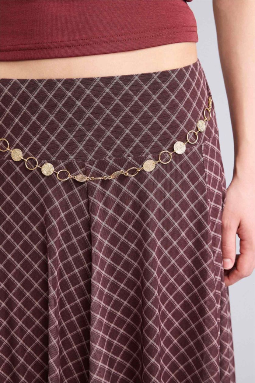 Женщины Коричневый Юбка из трикотажа со средней талией в клетку Ажурная для женщин