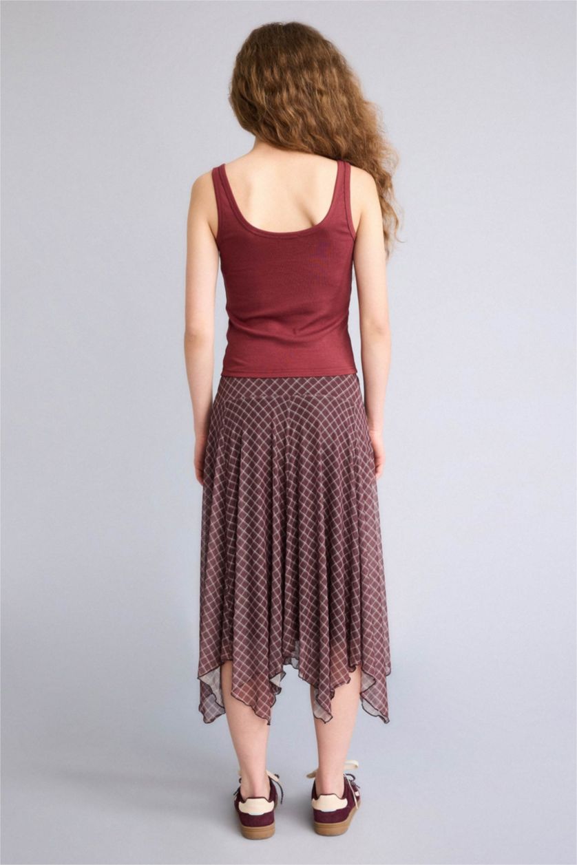 Женщины Коричневый Юбка из трикотажа со средней талией в клетку Ажурная для женщин