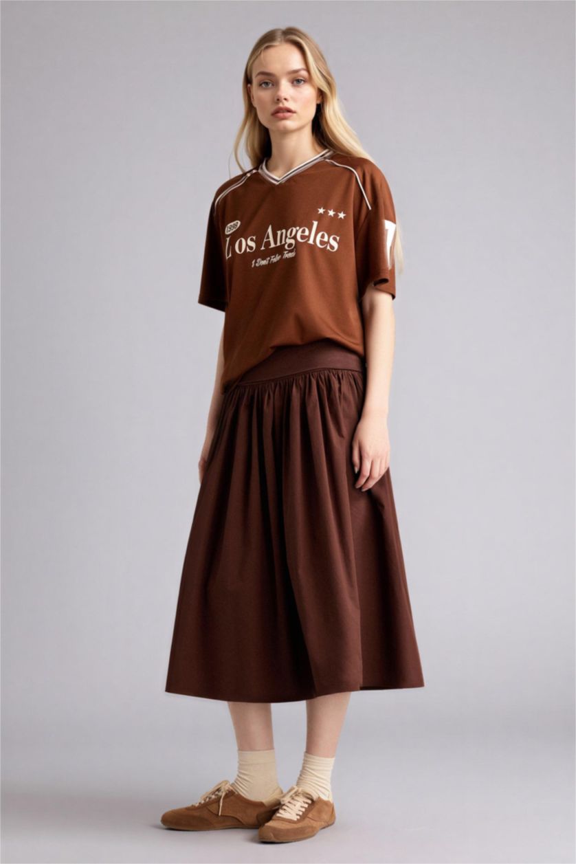 Женщины Коричневый Юбка со средней талией из поплина для женщин