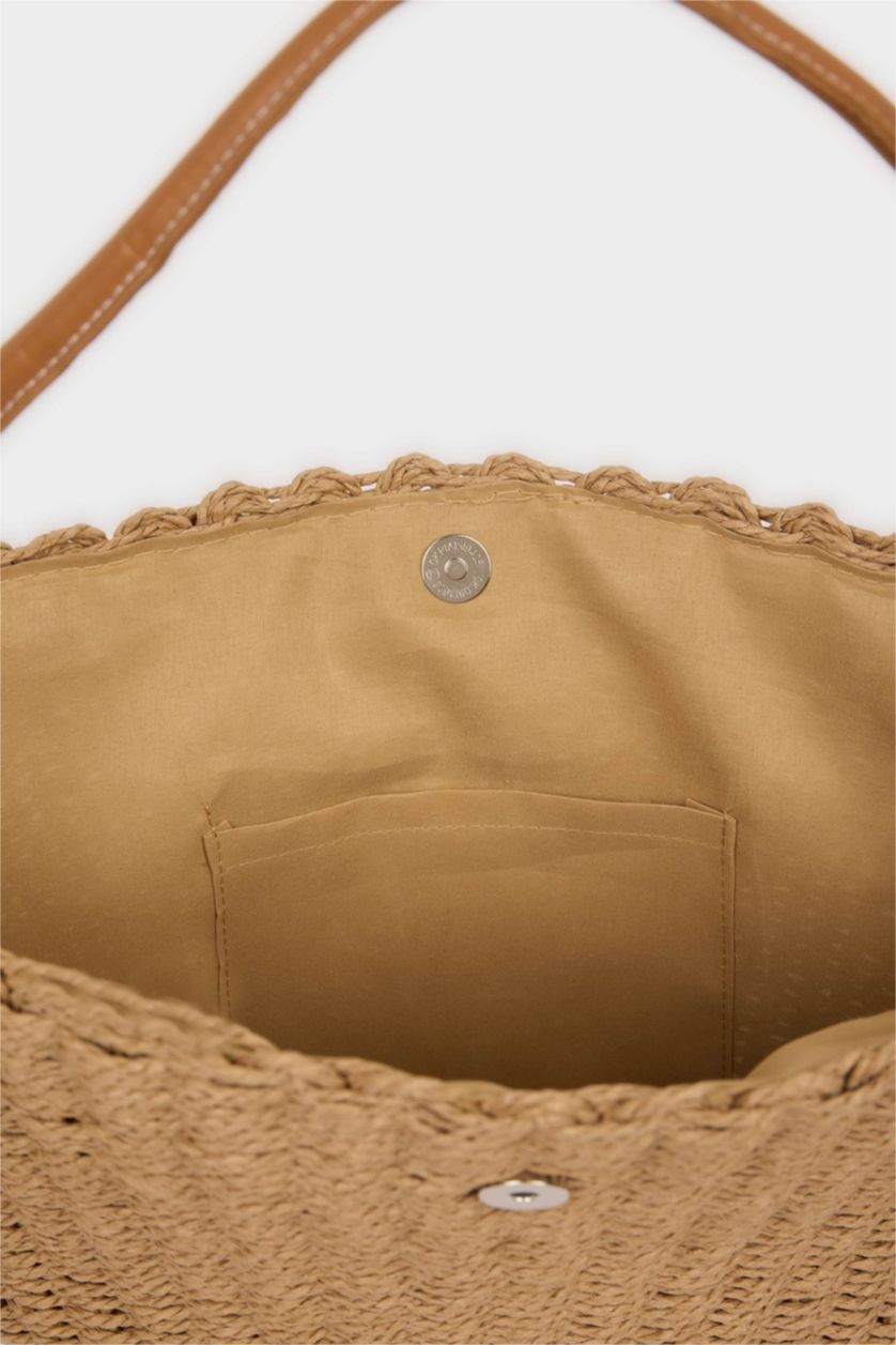 Kadın Koyu Kum Kadın Hasır Omuz Çantası