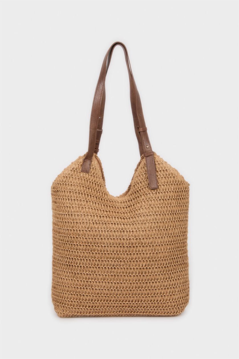 Kadın Koyu Kum Kadın Hasır Omuz Çantası