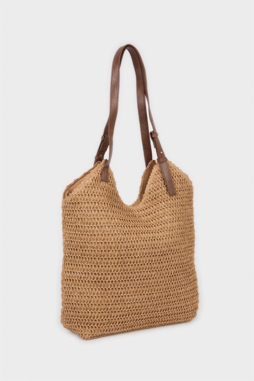 Kadın Koyu Kum Kadın Hasır Omuz Çantası