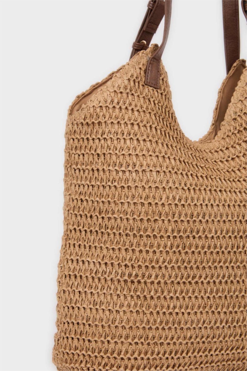 Kadın Koyu Kum Kadın Hasır Omuz Çantası