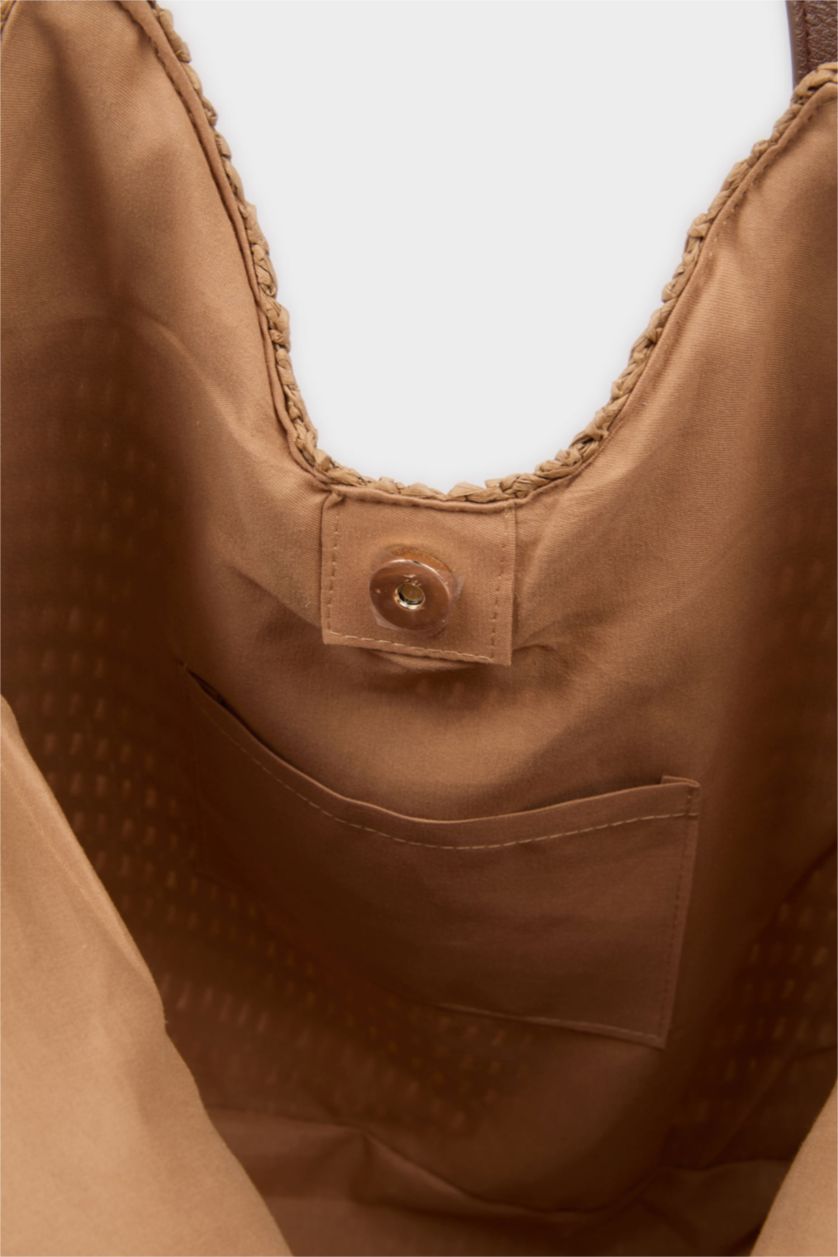 Kadın Koyu Kum Kadın Hasır Omuz Çantası