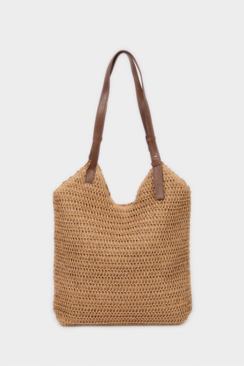 Kadın Koyu Kum Kadın Hasır Omuz Çantası