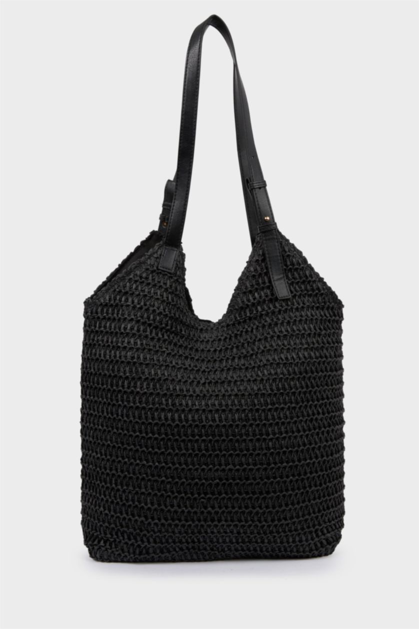 Kadın Siyah Kadın Hasır Omuz Çantası