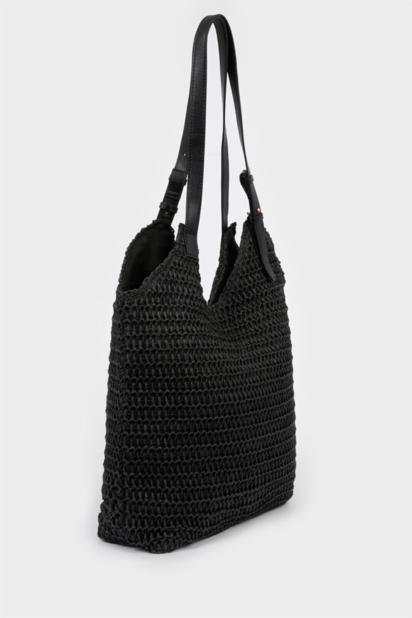 Kadın Siyah Kadın Hasır Omuz Çantası